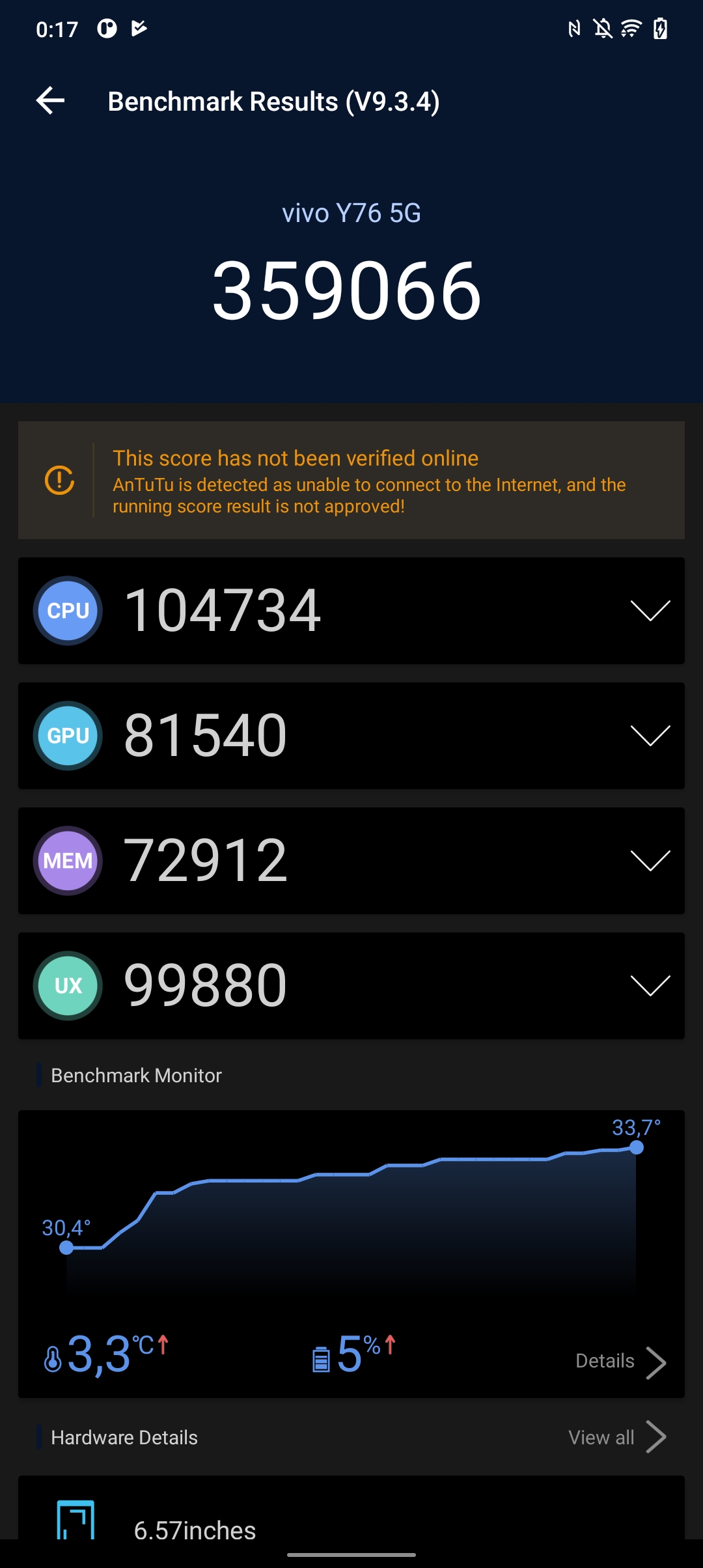 vivo y76 5g antutu score