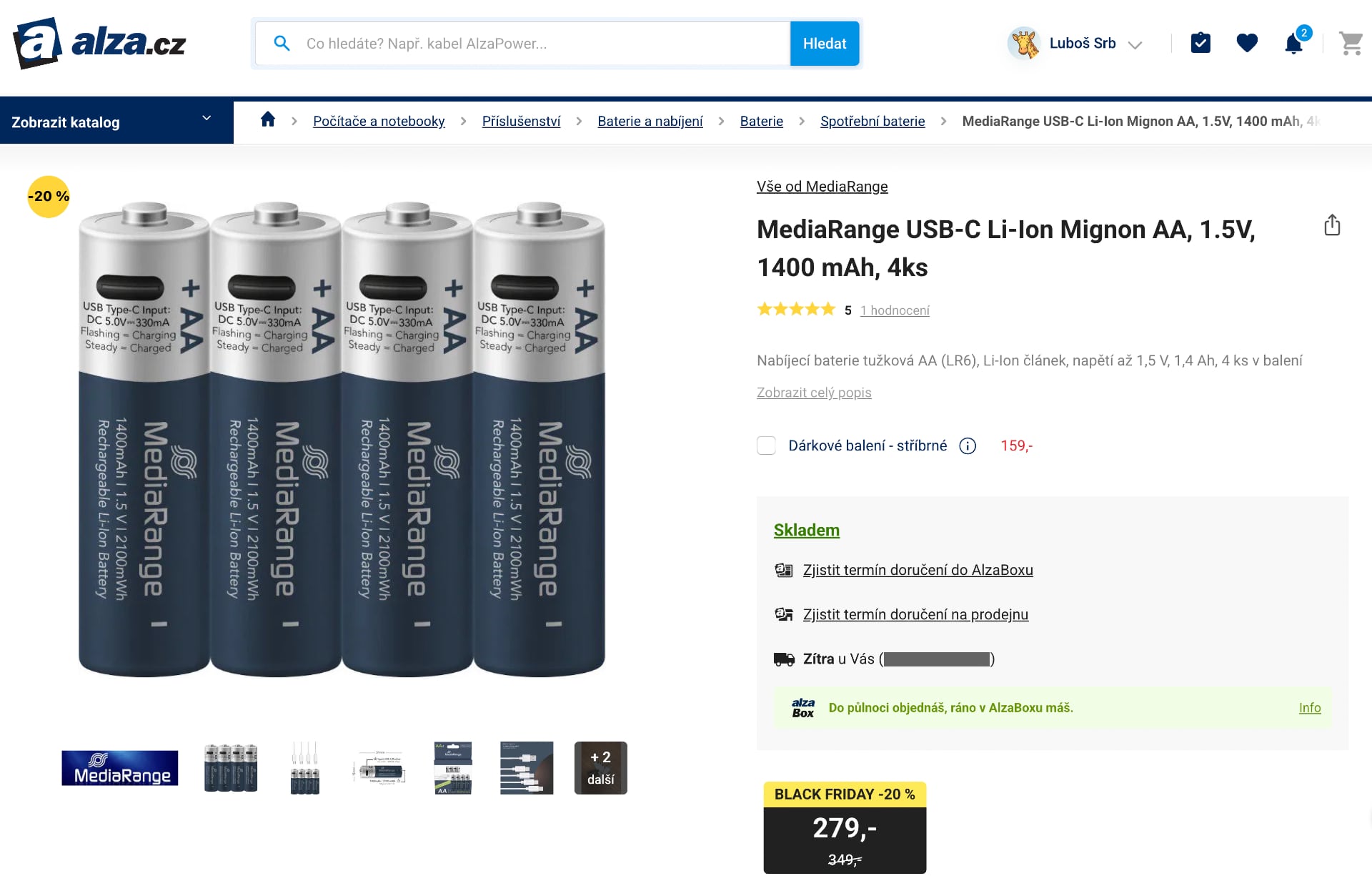 Tužkové baterie s USB-C od MediaRange na Alze | Zdroj: Luboš Srb